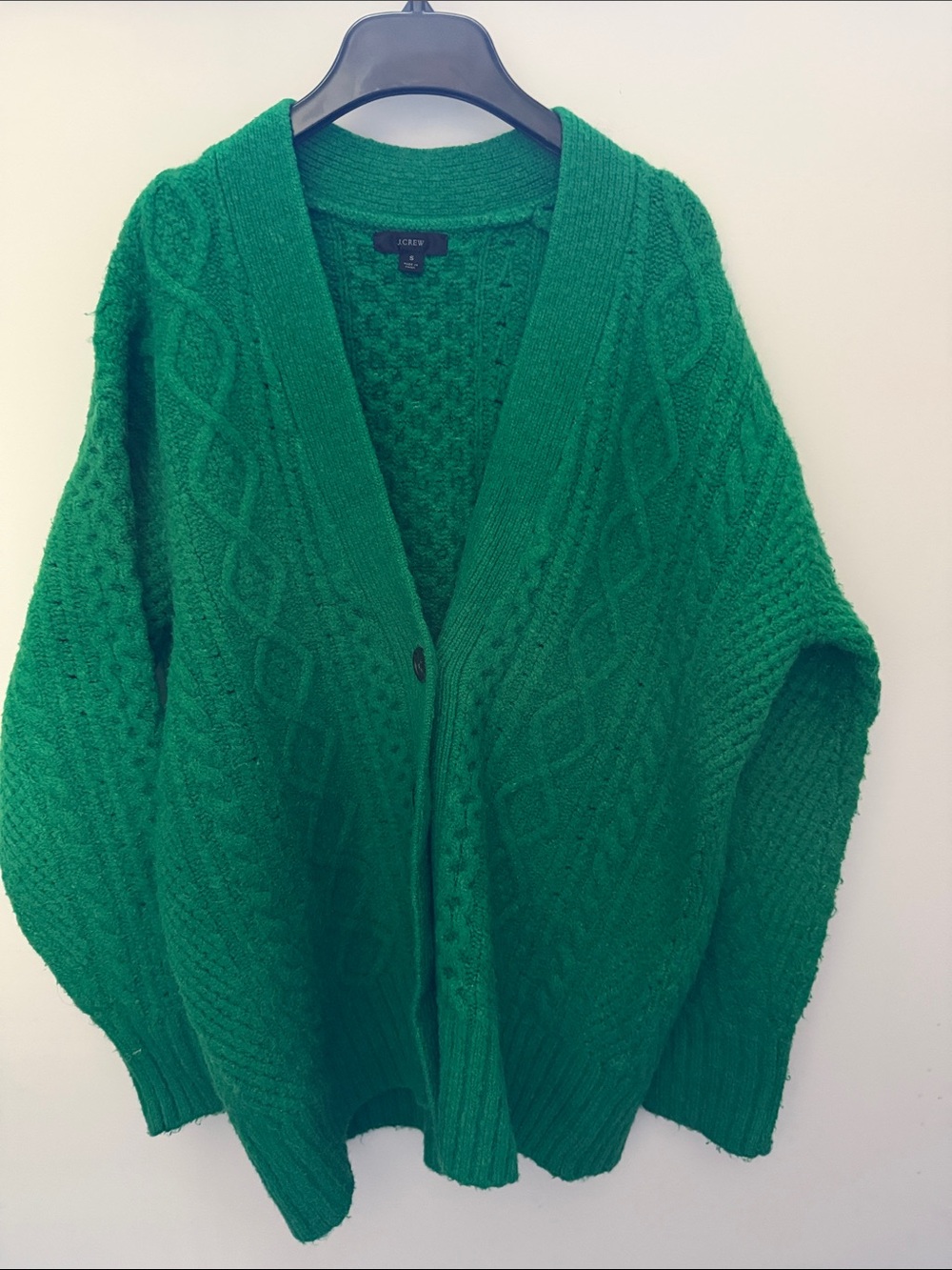 J. Crew Emerald Green Cable-Knit V-Neck Button Cardigan - Size S